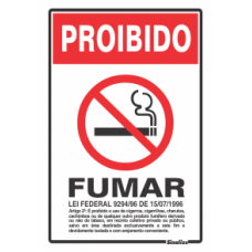 Placa em Poliestireno 20x30CM - PROIBIDO FUMAR LEI FEDERAL