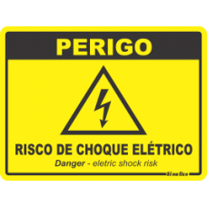 Placa em Poliestireno 15X20CM -PERIGO RISCO DE CHOQUE ELETRICO